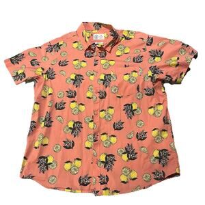 Hurley Shirt Men’s Button Up Short Sleeve XL Lemon Floral Novelty orange stretch